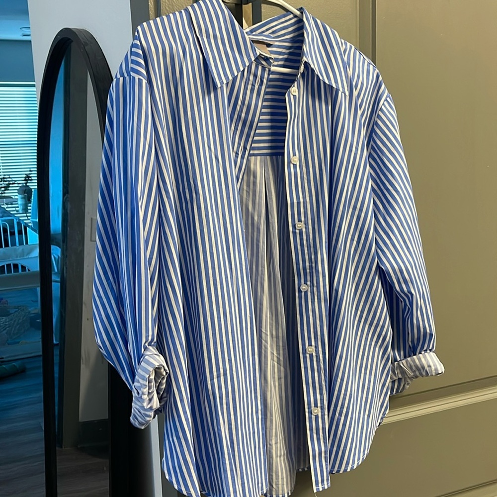 White and blue striped  button down